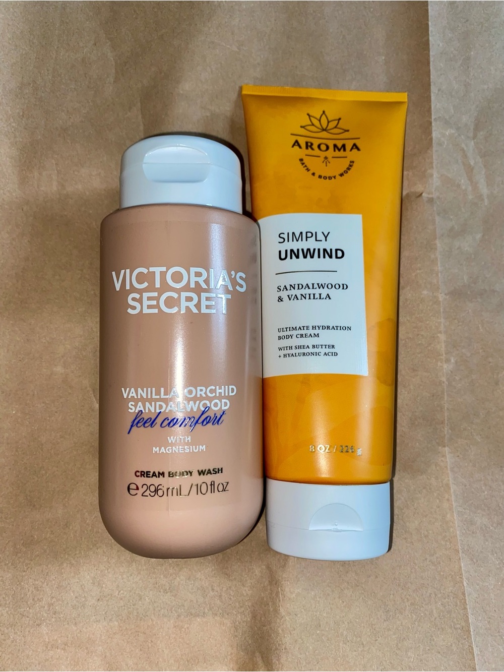 2 PC Vanilla Sandalwood Bundle: Victoria's Secret Body Wash + B&BW Body Cream